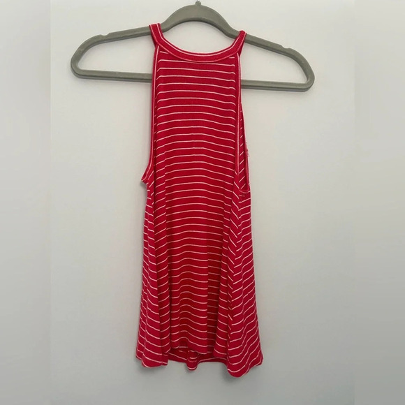 SO RED & WHITE STRIPED SOFT TIE HIGH NECK KEYHOLE M - Picture 1 of 4